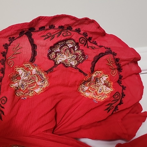 Free People Womens Cora Boho Embroidered Mini Dress Size Small Red Orange - Picture 9 of 10